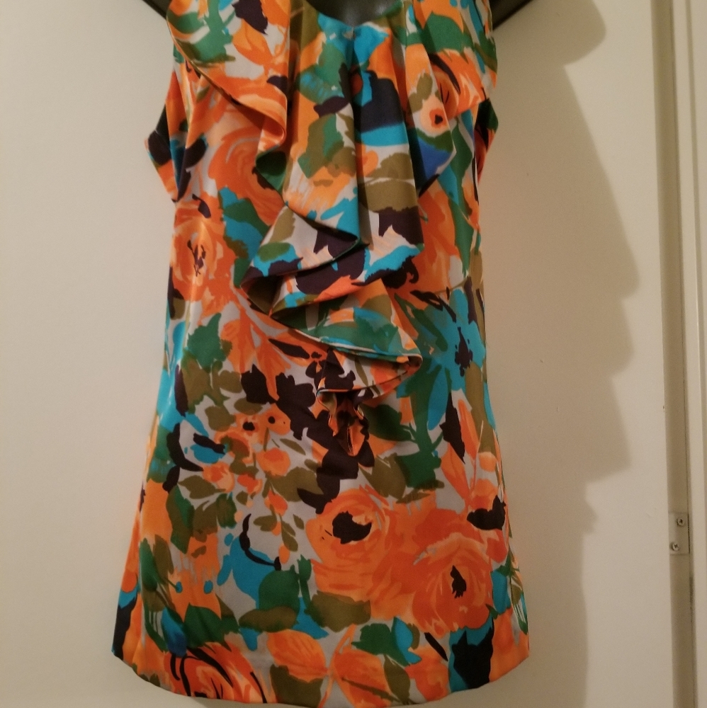 Gianni Bini Floral Ruffle Sleeveless Blouse